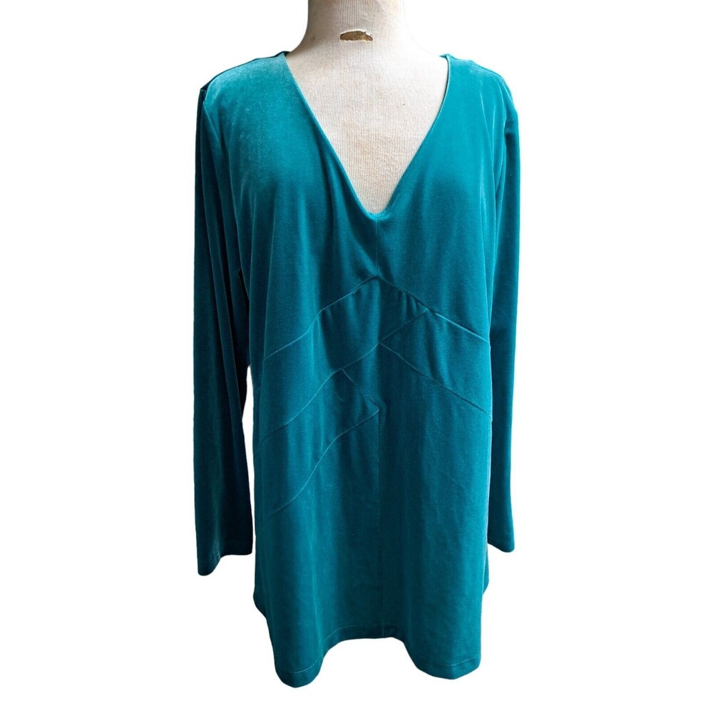 Soft Surrounding Velvet Tunic Top Women's XL Jade Green Velour Dressy Party